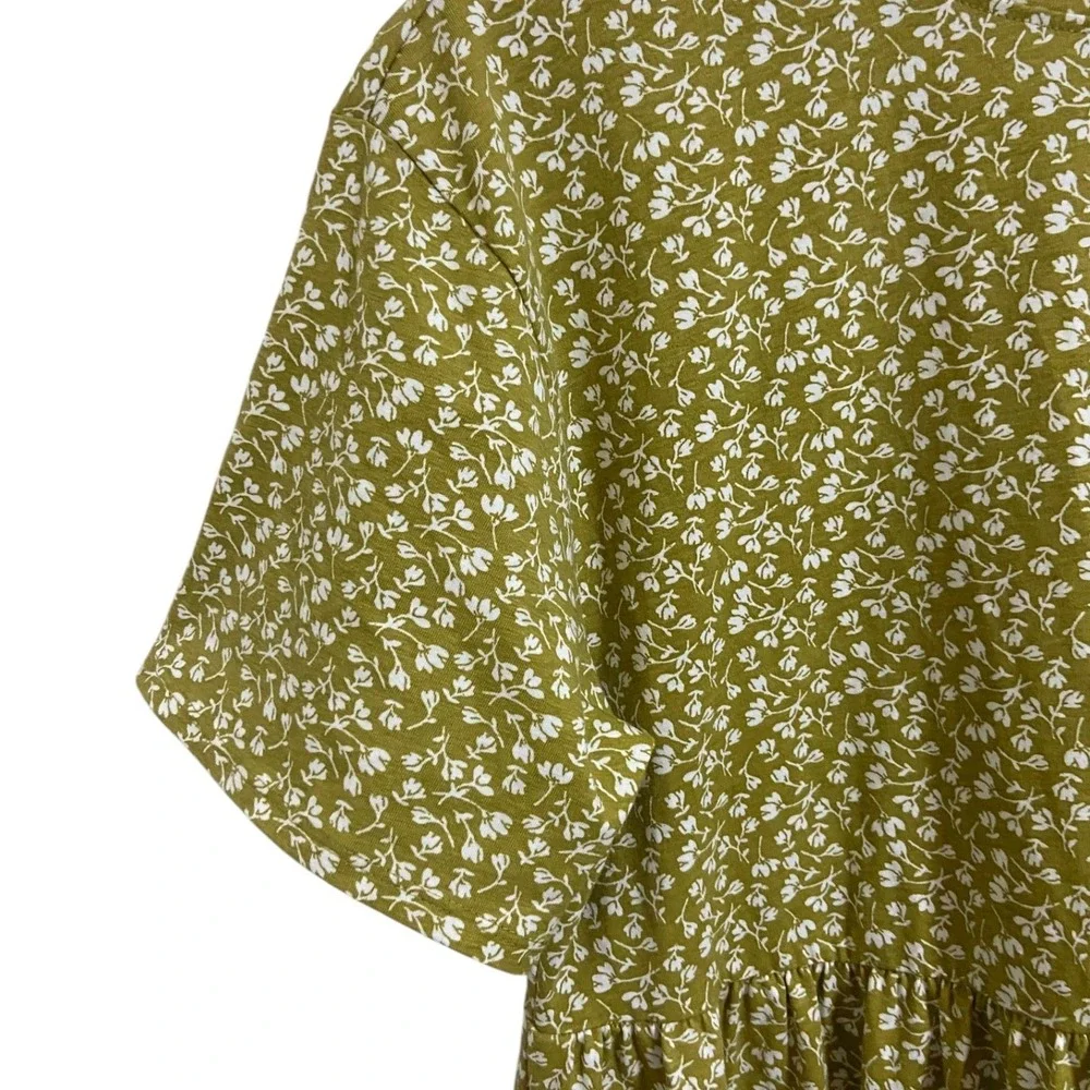 RVCA Olive Green Floral Babydoll Mini Dress Cottagecore Boho Festival Size Large - Picture 6 of 11
